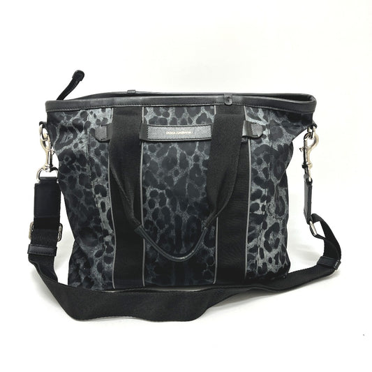 DOLCE&GABBANA レオパード 2WAY カバン バッグ ハンドバッグ ショルダーバッグ 斜め掛け トートバッグ ナイロン/レザー レディース ブラック