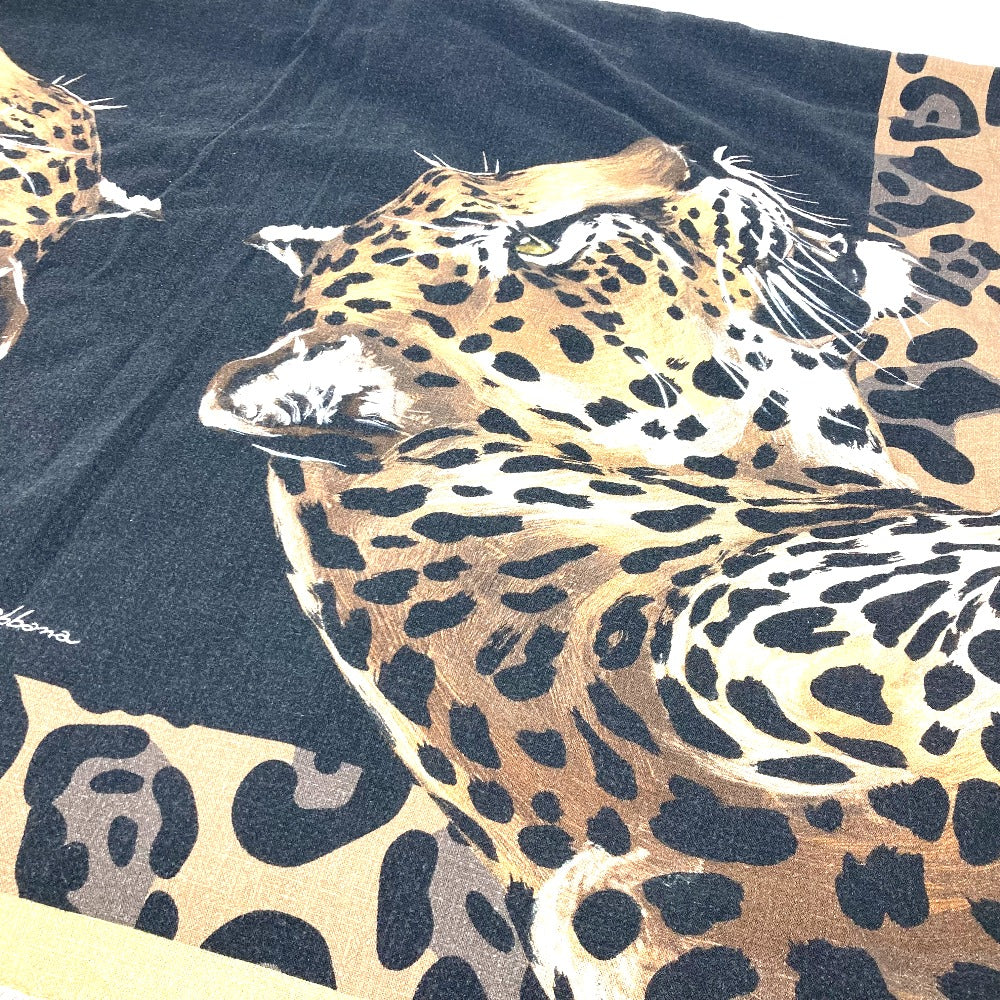 DOLCE &amp; GABBANA Leopard Print Blanket, Extra Large, Beach Towel, Fringed Cotton, Unisex, Black