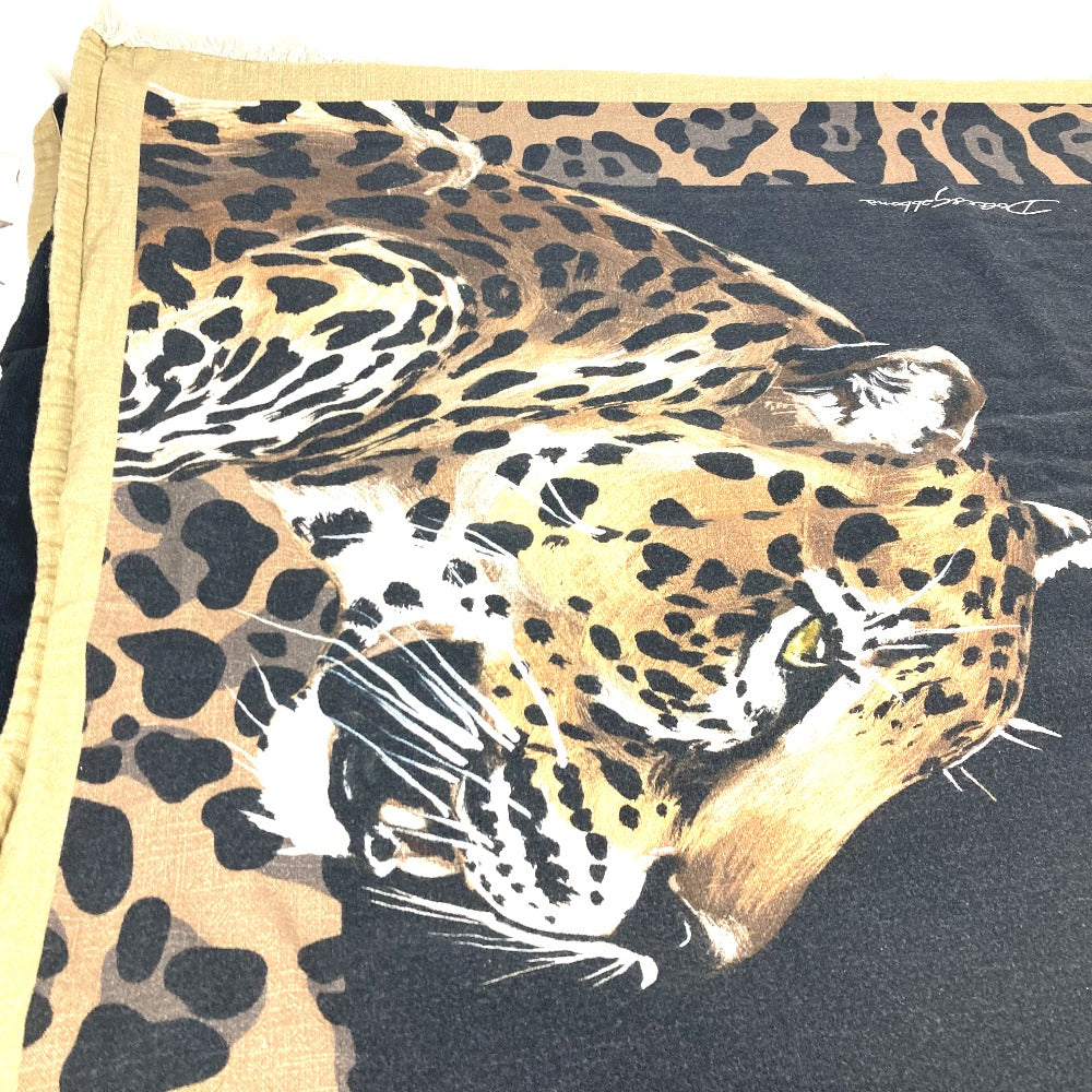 DOLCE &amp; GABBANA Leopard Print Blanket, Extra Large, Beach Towel, Fringed Cotton, Unisex, Black