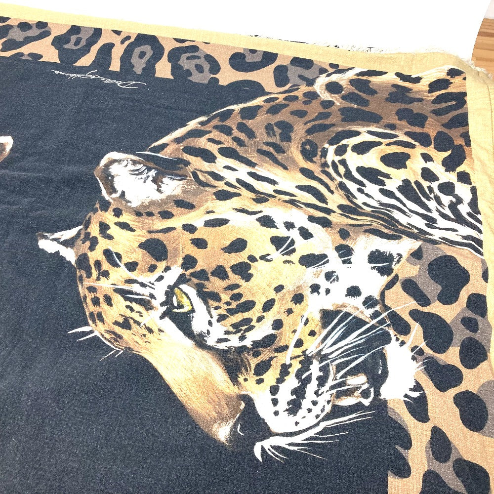 DOLCE &amp; GABBANA Leopard Print Blanket, Extra Large, Beach Towel, Fringed Cotton, Unisex, Black