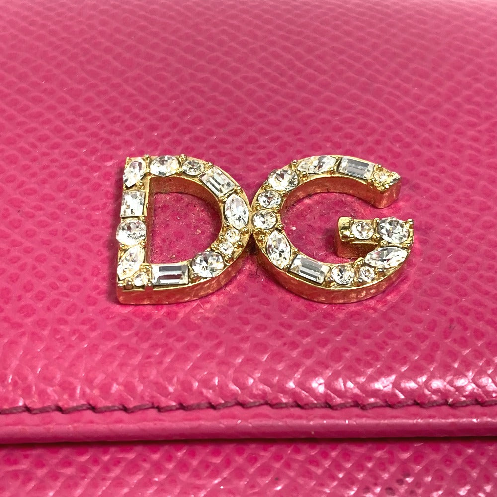 DOLCE &amp; GABBANA DG Rhinestone Compact Wallet, Tri-fold Leather Wallet, Women's, Pink