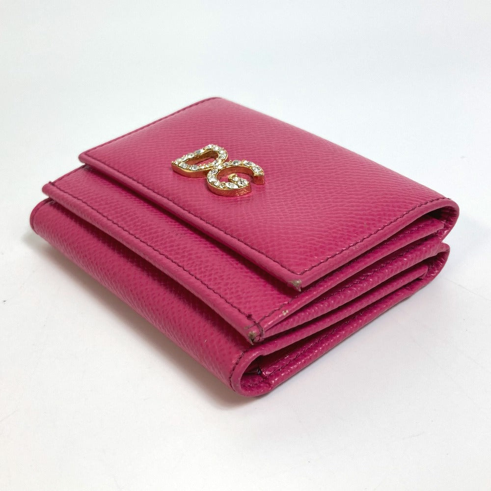DOLCE &amp; GABBANA DG Rhinestone Compact Wallet, Tri-fold Leather Wallet, Women's, Pink