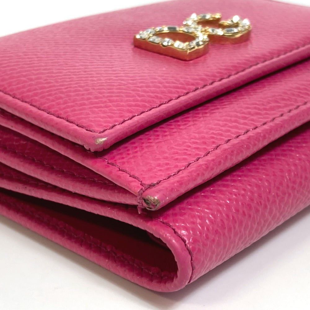 DOLCE &amp; GABBANA DG Rhinestone Compact Wallet, Tri-fold Leather Wallet, Women's, Pink