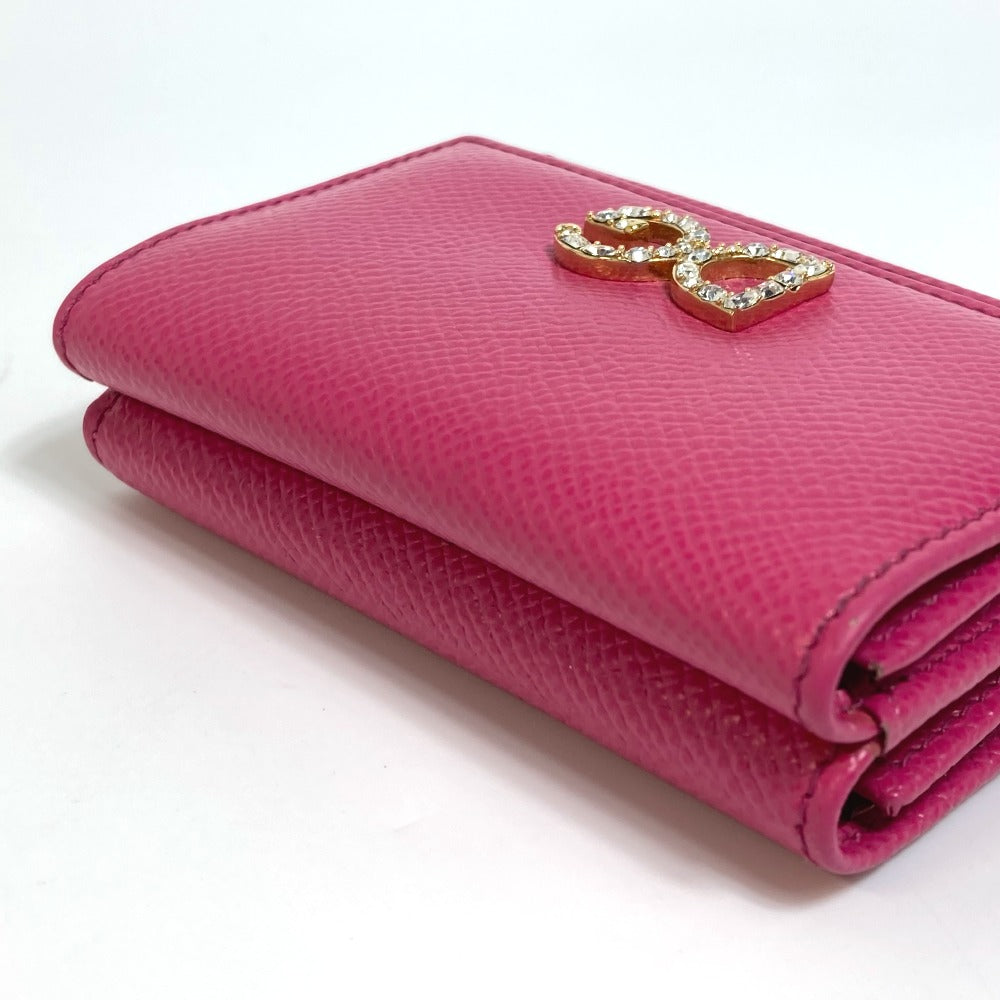 DOLCE &amp; GABBANA DG Rhinestone Compact Wallet, Tri-fold Leather Wallet, Women's, Pink