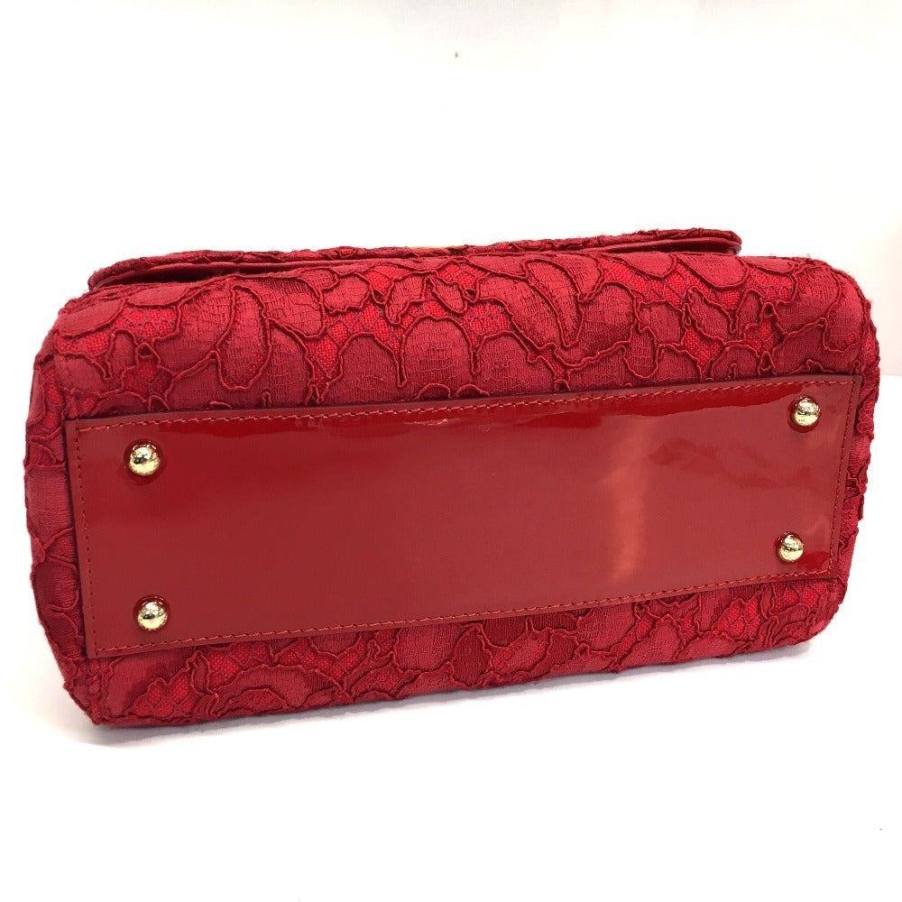 DOLCE &amp; GABBANA Sicily logo plate with floral embroidery. 2-way handbag/shoulder bag in cotton, red.