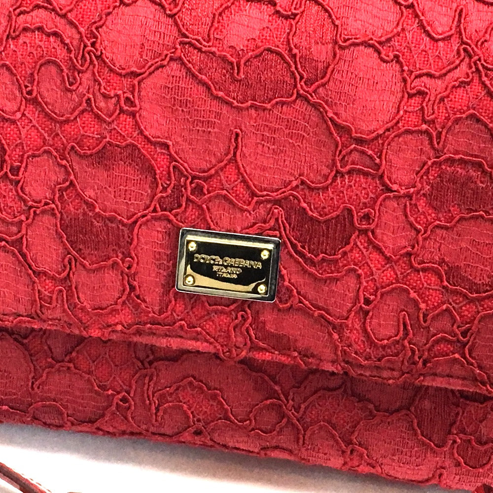 DOLCE &amp; GABBANA Sicily logo plate with floral embroidery. 2-way handbag/shoulder bag in cotton, red.
