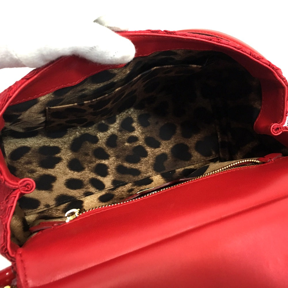 DOLCE &amp; GABBANA Sicily logo plate with floral embroidery. 2-way handbag/shoulder bag in cotton, red.