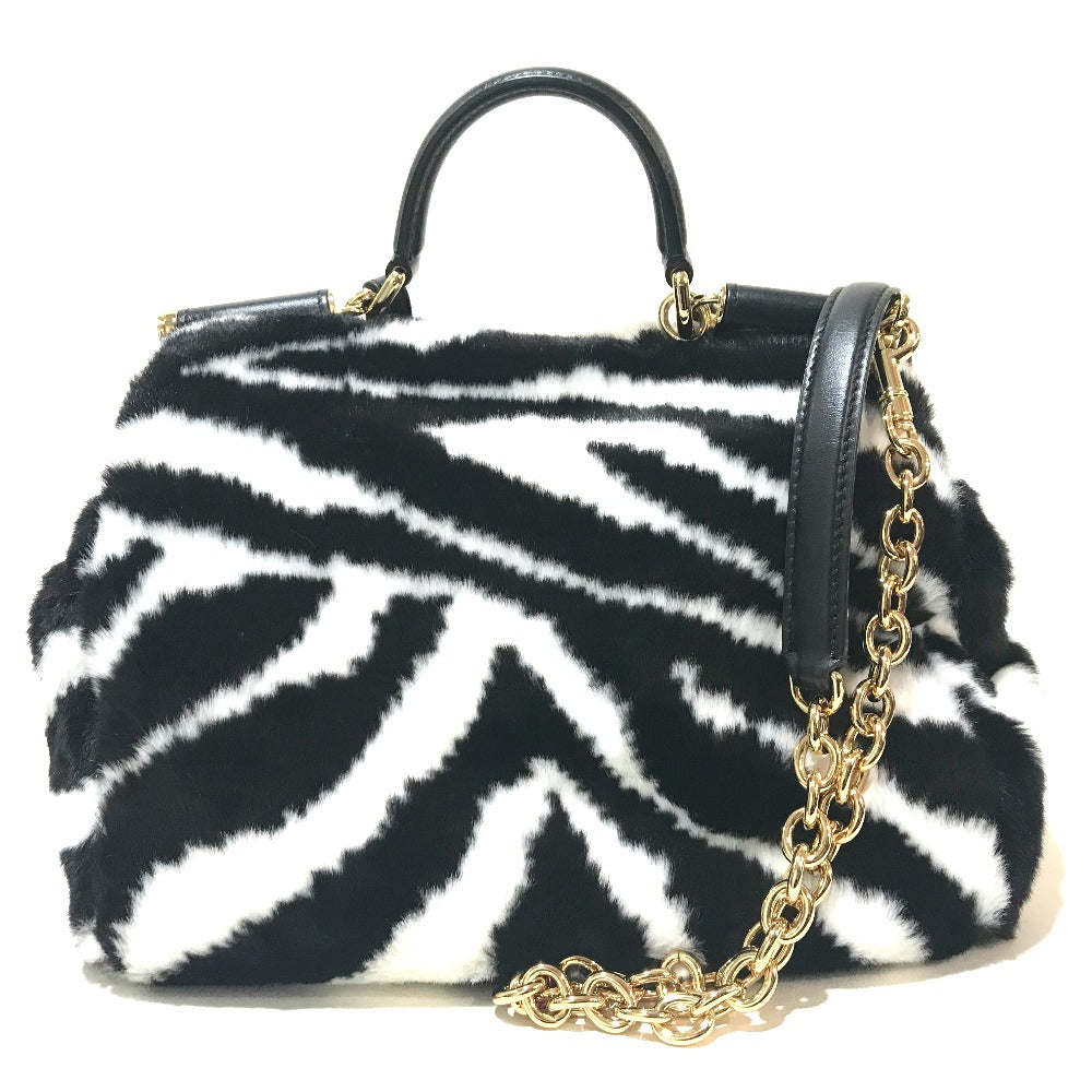 DOLCE&GABBANA ゼブラ シシリー 2WAY ハンドバッグ ショルダーバッグ フェイクファー レディース ブラック×ホワイト