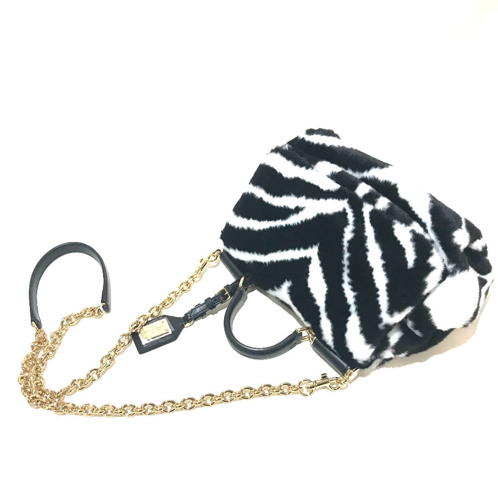 DOLCE&GABBANA ゼブラ シシリー 2WAY ハンドバッグ ショルダーバッグ フェイクファー レディース ブラック×ホワイト
