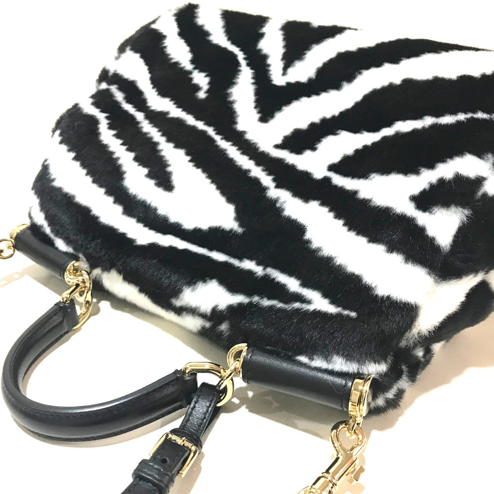 DOLCE&GABBANA ゼブラ シシリー 2WAY ハンドバッグ ショルダーバッグ フェイクファー レディース ブラック×ホワイト