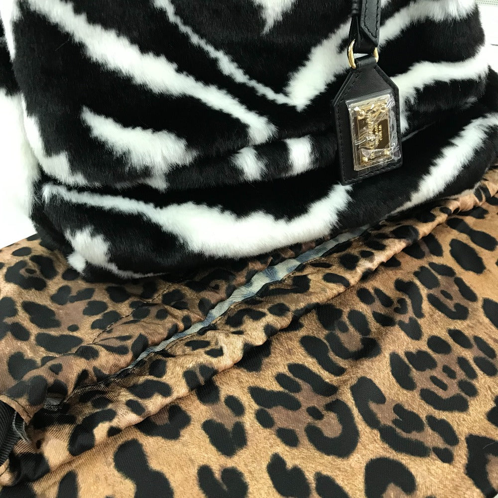 DOLCE&GABBANA ゼブラ シシリー 2WAY ハンドバッグ ショルダーバッグ フェイクファー レディース ブラック×ホワイト