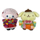 SANRIO Osaka Shinsaibashi Limited Edition, Japan Set of 6 plush toys with kimono and Japanese patterns, featuring mascot holders. Kitty, Cinnamon, Kuromi, Piano, Pompompurin, and My Melody Key Holder Bag Charm charm Canvas Multicolore Used