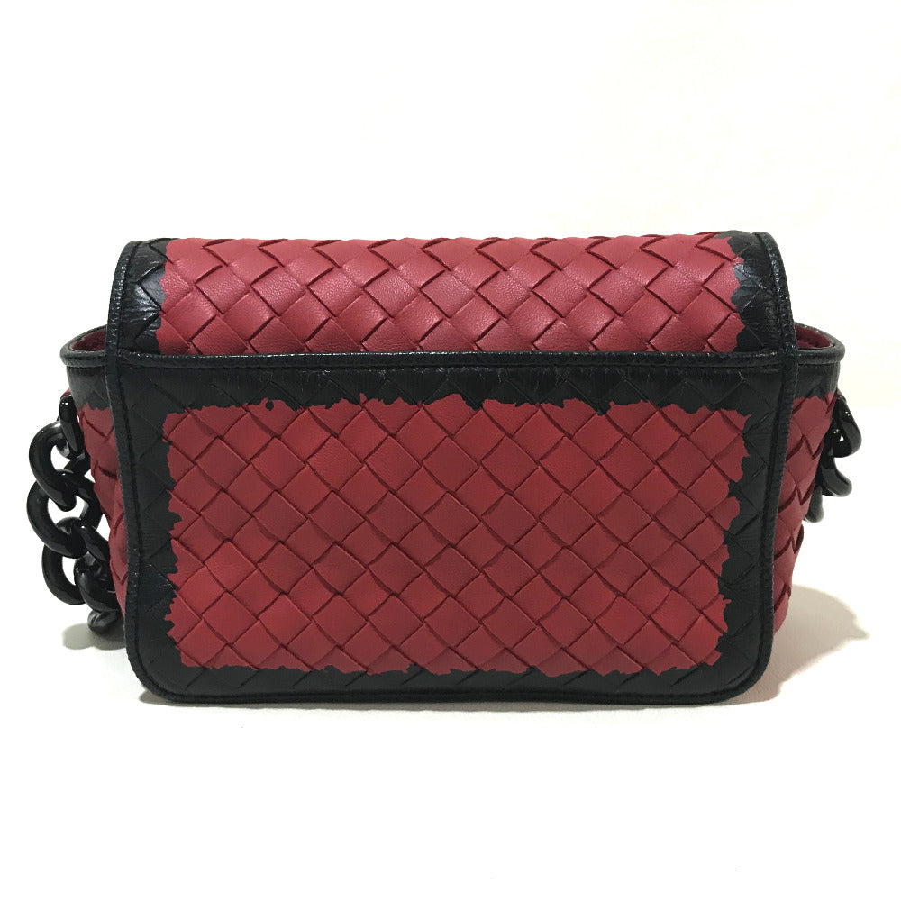 BOTTEGA VENETA 339270 Intrecciato Mini Chain Shoulder Bag in Lambskin, Red and Black