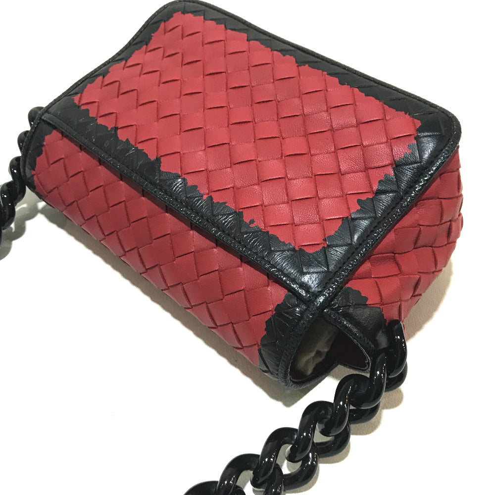 BOTTEGA VENETA 339270 Intrecciato Mini Chain Shoulder Bag in Lambskin, Red and Black