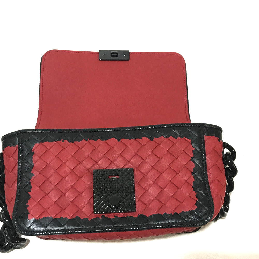 BOTTEGA VENETA 339270 Intrecciato Mini Chain Shoulder Bag in Lambskin, Red and Black