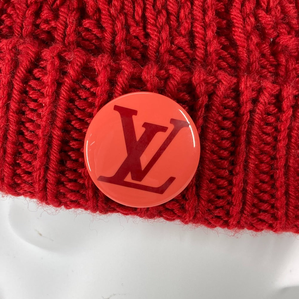 LOUIS VUITTON 缶バッジ ポネコンスタンス ビーニー 帽子 ニット帽 ニットキャップ ニット帽 ウール レディース レッド