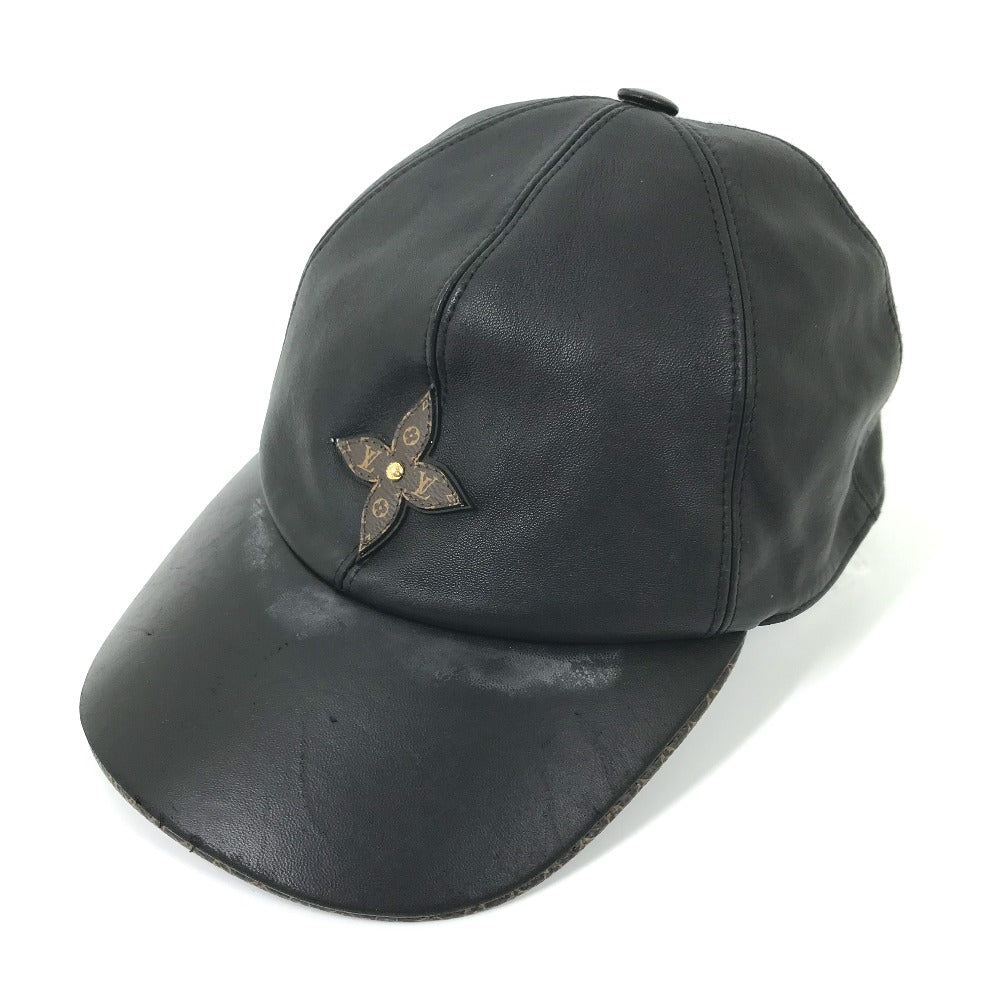 LOUIS VUITTON M76950 モノグラムフラワー キャップ・プレイ 帽子 キャップ帽 ベースボール キャップ レザー メンズ ブラック