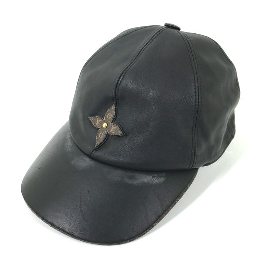 LOUIS VUITTON M76950 モノグラムフラワー キャップ・プレイ 帽子 キャップ帽 ベースボール キャップ レザー メンズ ブラック