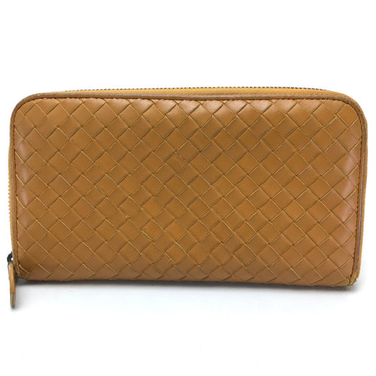 BOTTEGA VENETA Intrecciato Zip-Around Wallet, Lambskin, Women's, Orange