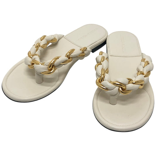 BOTTEGA VENETA チェーン トング サンダル 靴 シューズ フラット サンダル レザー レディース ホワイト