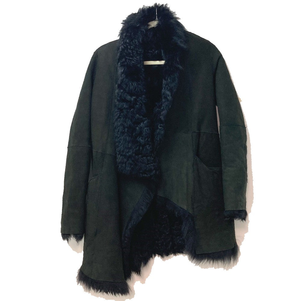 Lilidia Women's Shearling Fur Coat in Black and Dark Khaki