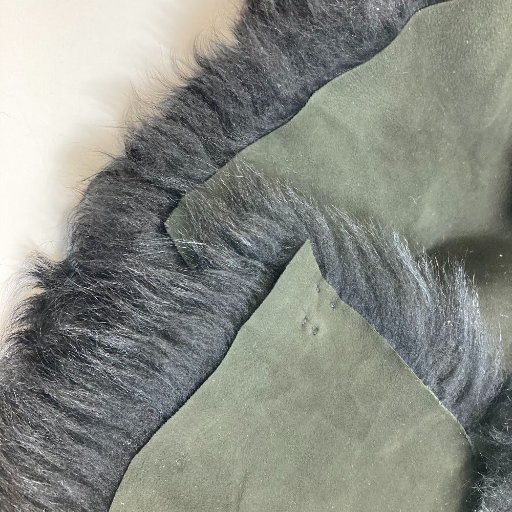 Lilidia Women's Shearling Fur Coat in Black and Dark Khaki