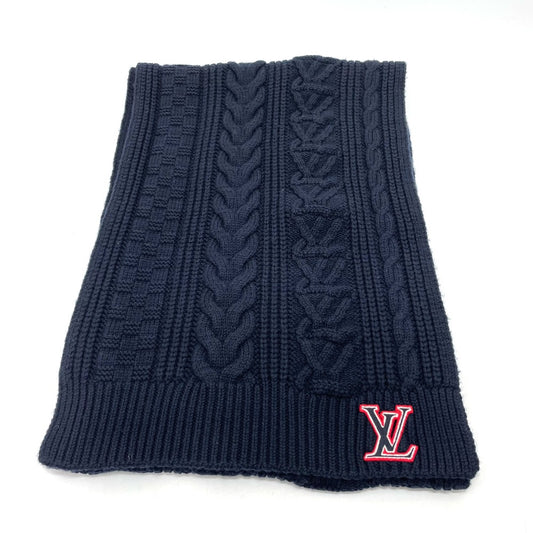 LOUIS VUITTON MP2866 LVロゴ エシャルプ LVケーブル マフラー ウール ユニセックス ネイビー