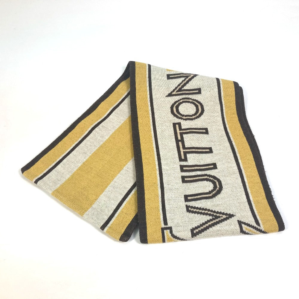 LOUIS VUITTON Striped Scarf with Logo, Wool, Women's, Beige and Brown
