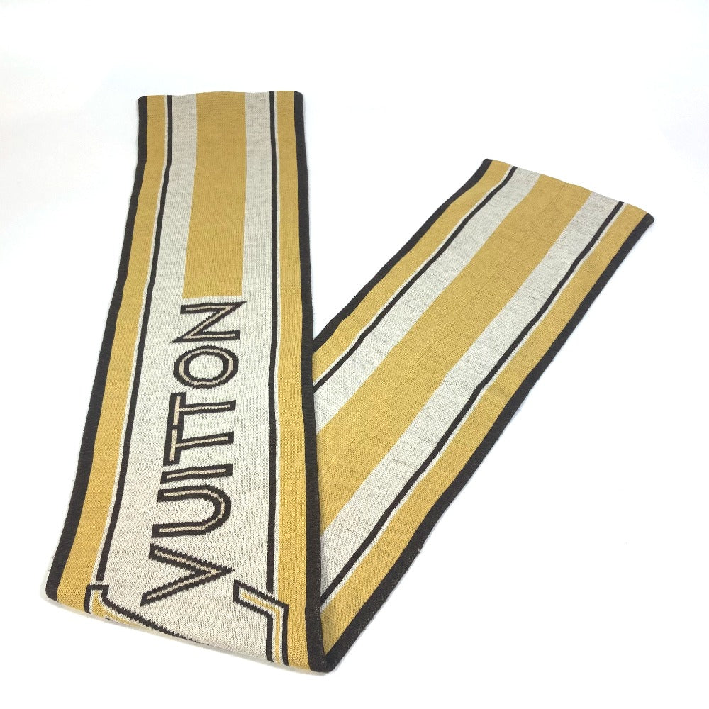 LOUIS VUITTON Striped Scarf with Logo, Wool, Women's, Beige and Brown