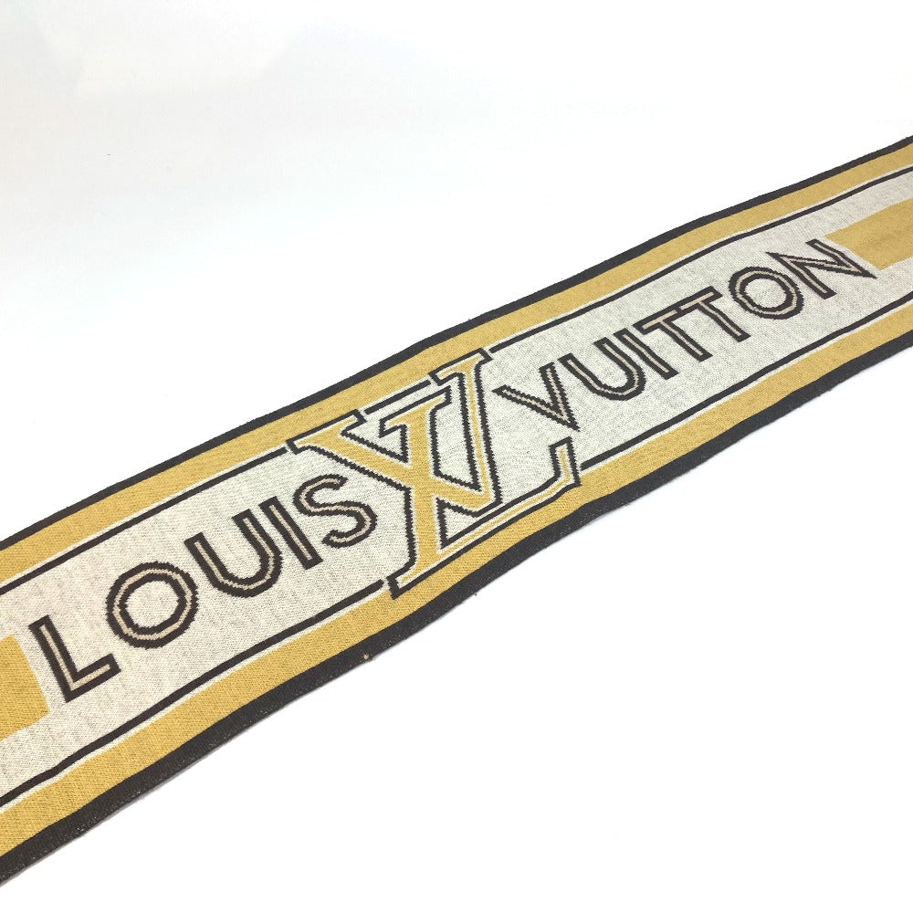 LOUIS VUITTON Striped Scarf with Logo, Wool, Women's, Beige and Brown