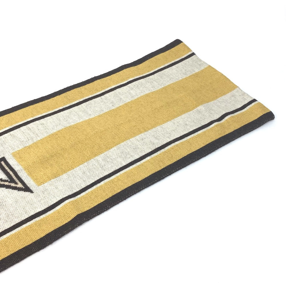 LOUIS VUITTON Striped Scarf with Logo, Wool, Women's, Beige and Brown