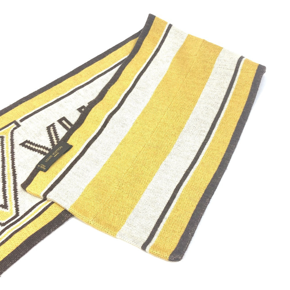 LOUIS VUITTON Striped Scarf with Logo, Wool, Women's, Beige and Brown