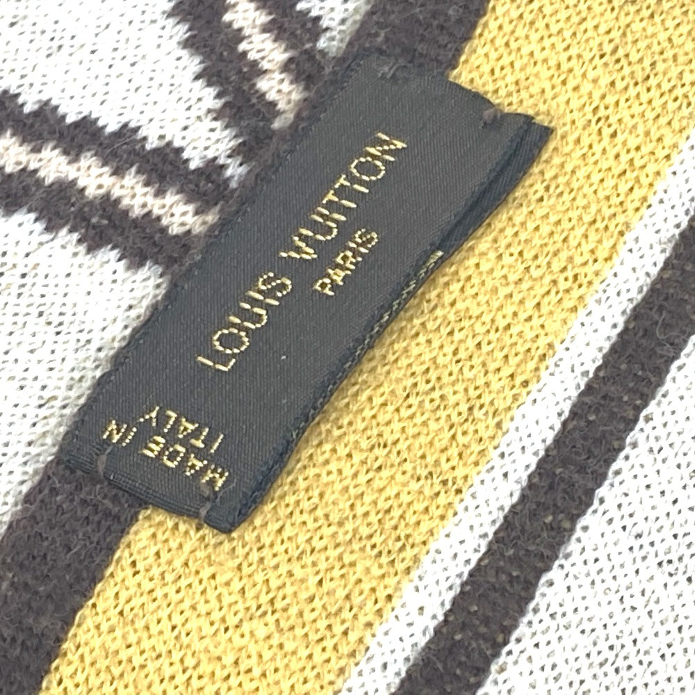 LOUIS VUITTON Striped Scarf with Logo, Wool, Women's, Beige and Brown