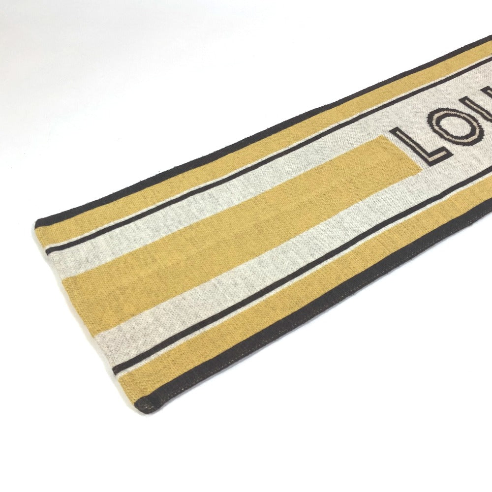 LOUIS VUITTON Striped Scarf with Logo, Wool, Women's, Beige and Brown