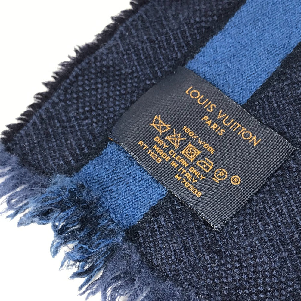 LOUIS VUITTON M70338 エシャルプ メサジェ フリンジ マフラー ウール メンズ ネイビー