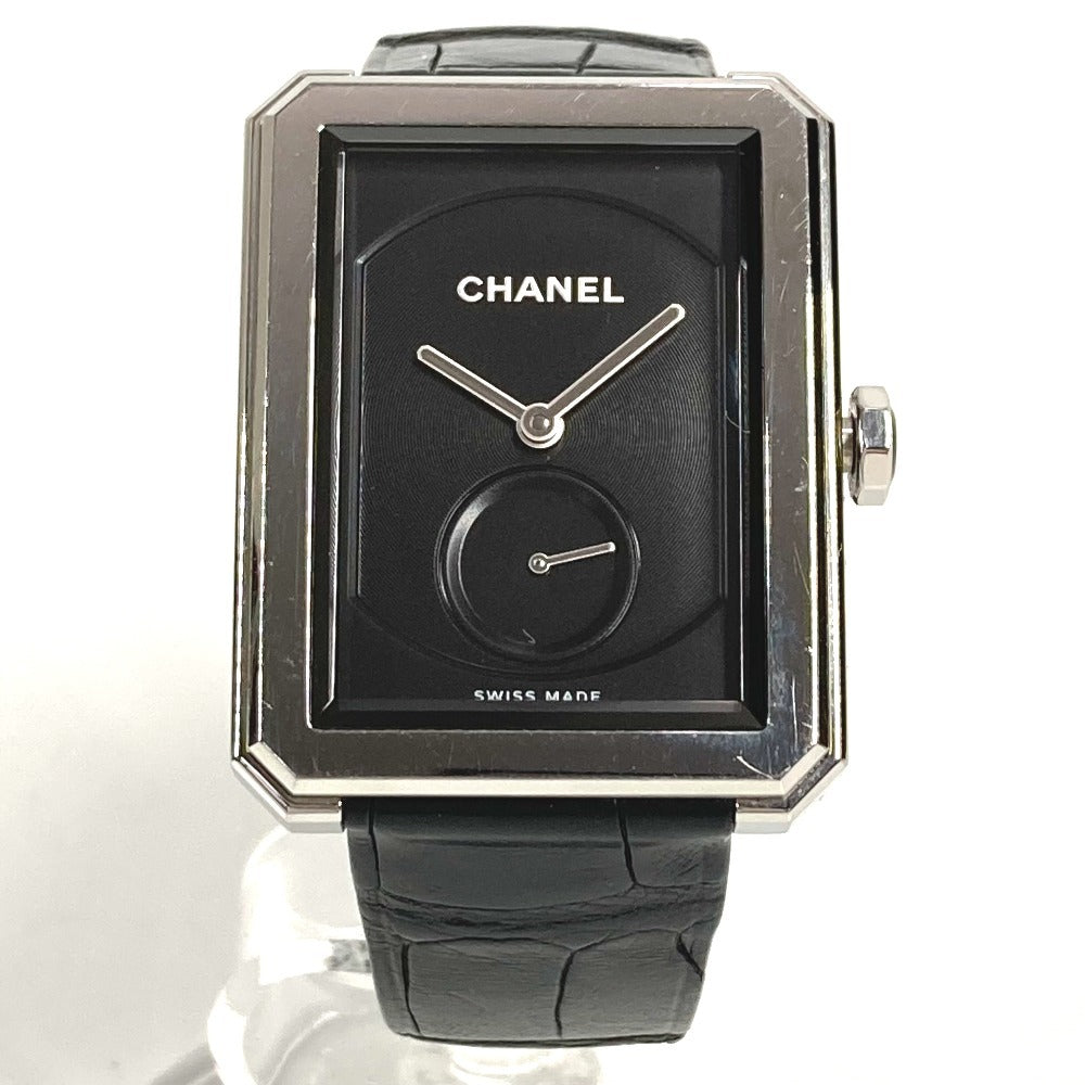 CHANEL H5319 Boyfriend Logo Watch with Leather Strap, Unisex, Black