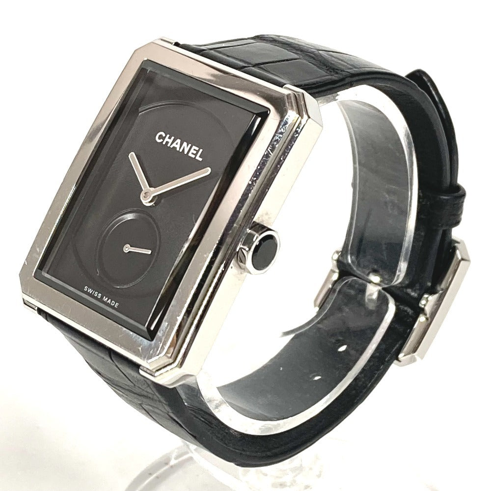 CHANEL H5319 Boyfriend Logo Watch with Leather Strap, Unisex, Black