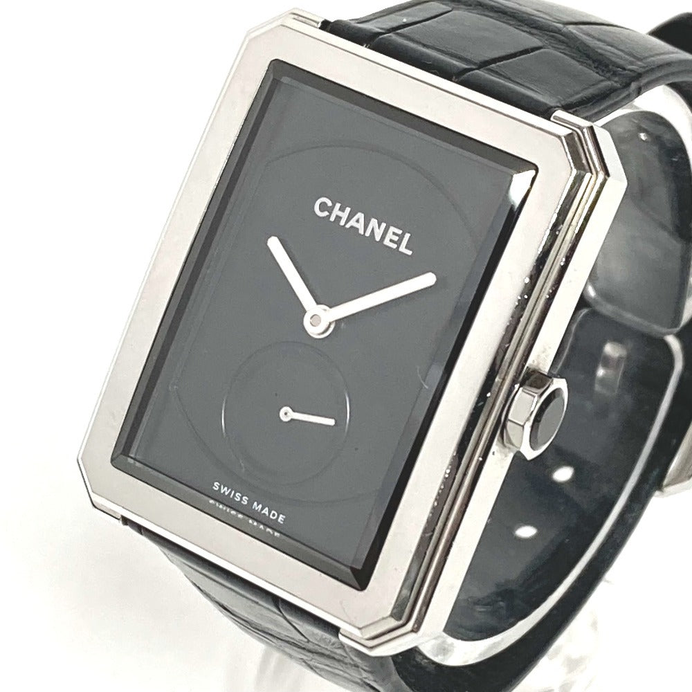 CHANEL H5319 Boyfriend Logo Watch with Leather Strap, Unisex, Black