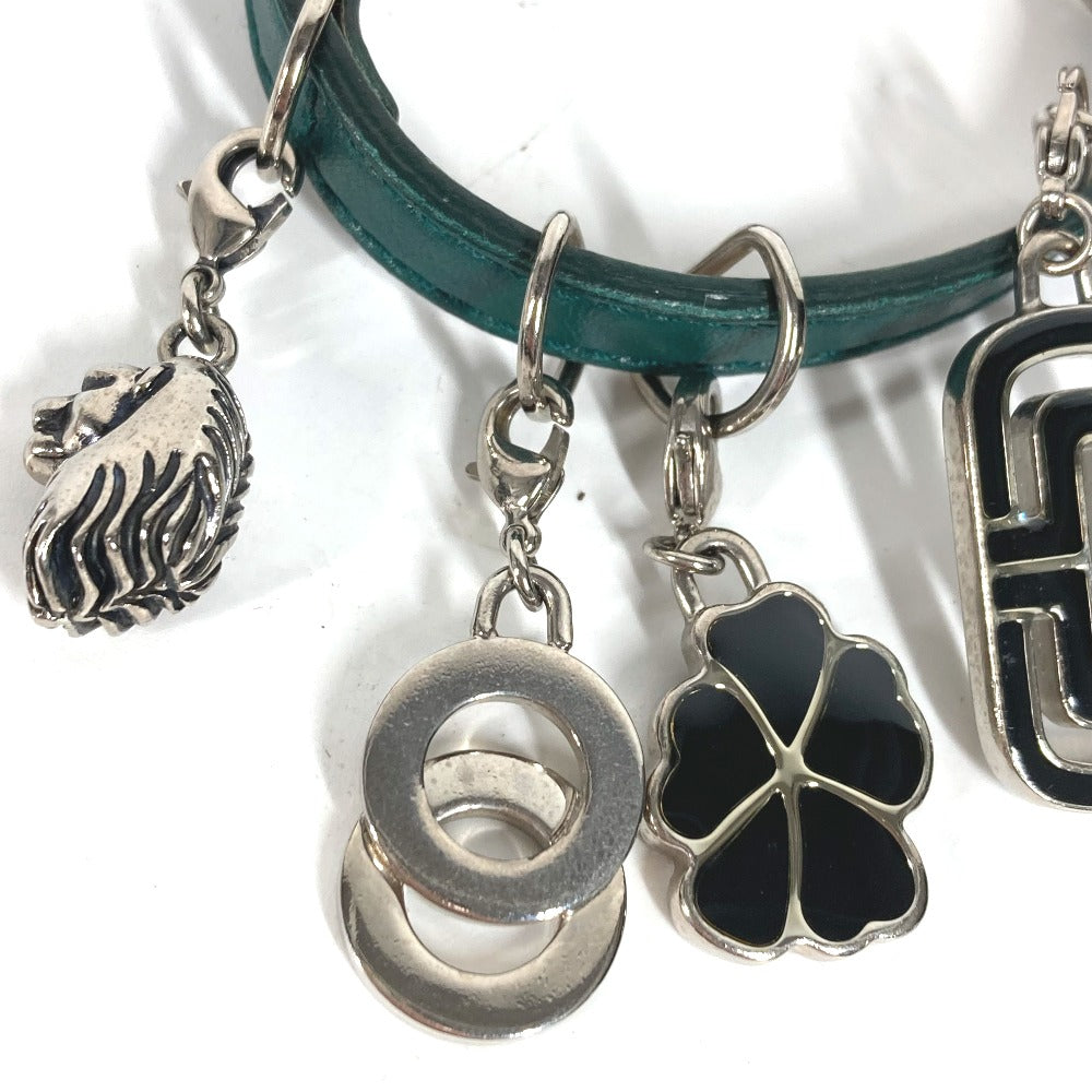 BVLGARI ブルガリブルガリ ロゴ 5 アイコン チャーム バングル アクセサリー ブレスレット レザー メンズ グリーン