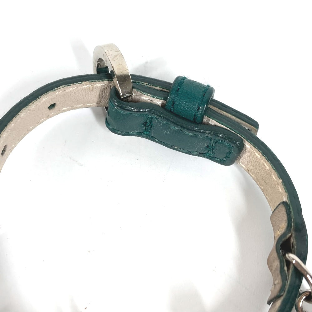 BVLGARI ブルガリブルガリ ロゴ 5 アイコン チャーム バングル アクセサリー ブレスレット レザー メンズ グリーン
