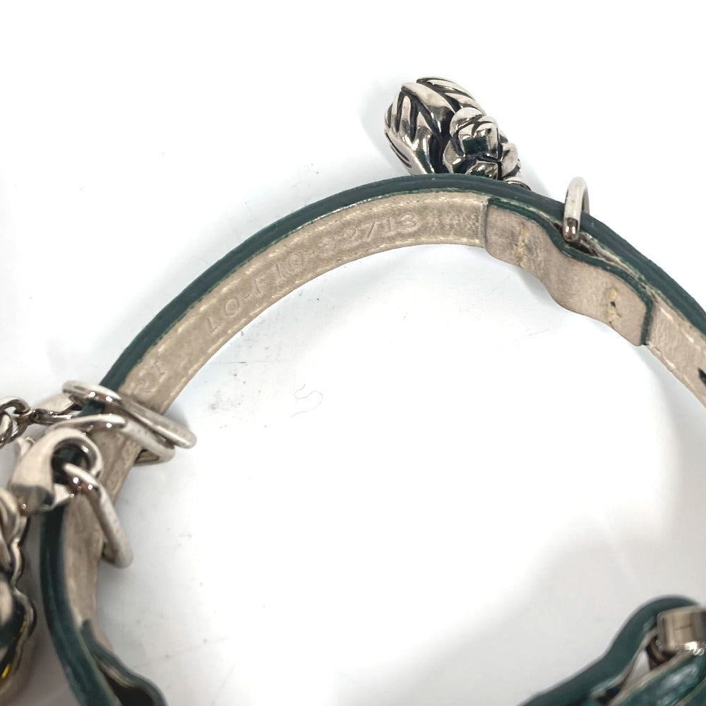 BVLGARI ブルガリブルガリ ロゴ 5 アイコン チャーム バングル アクセサリー ブレスレット レザー メンズ グリーン