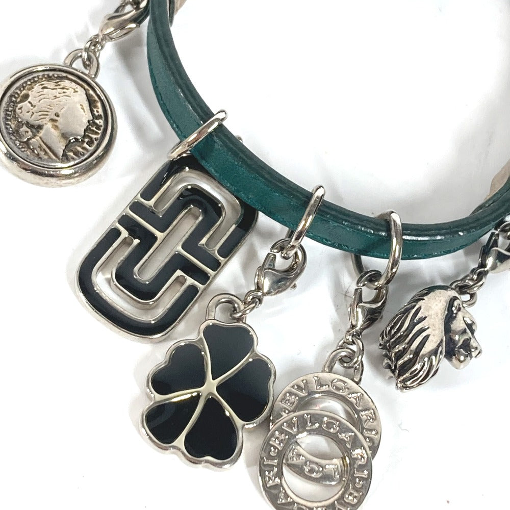 BVLGARI ブルガリブルガリ ロゴ 5 アイコン チャーム バングル アクセサリー ブレスレット レザー メンズ グリーン
