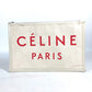 CELINE ロゴ カバン ポーチ バイカラー クラッチバッグ レザー/キャンバス レディース ホワイト