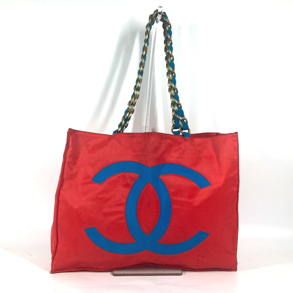 CHANEL バイカラー ビッグココ CC ココマーク チェーンバッグ トートバッグ カバン ショルダーバッグ ナイロン レディース レッド - brandshop-reference