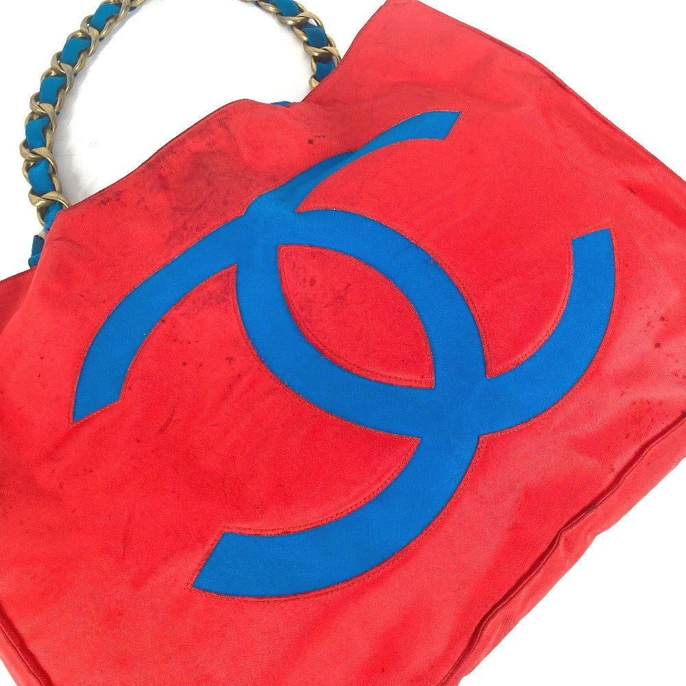 CHANEL バイカラー ビッグココ CC ココマーク チェーンバッグ トートバッグ カバン ショルダーバッグ ナイロン レディース レッド - brandshop-reference