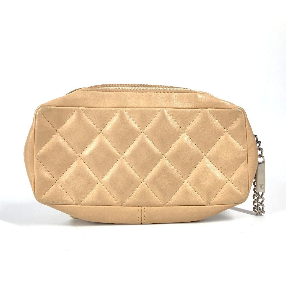 CHANEL カンボンライン CC ココマーク ロゴ メイクポーチ 化粧ポーチ ペンケース ポーチ レザー レディース ベージュ