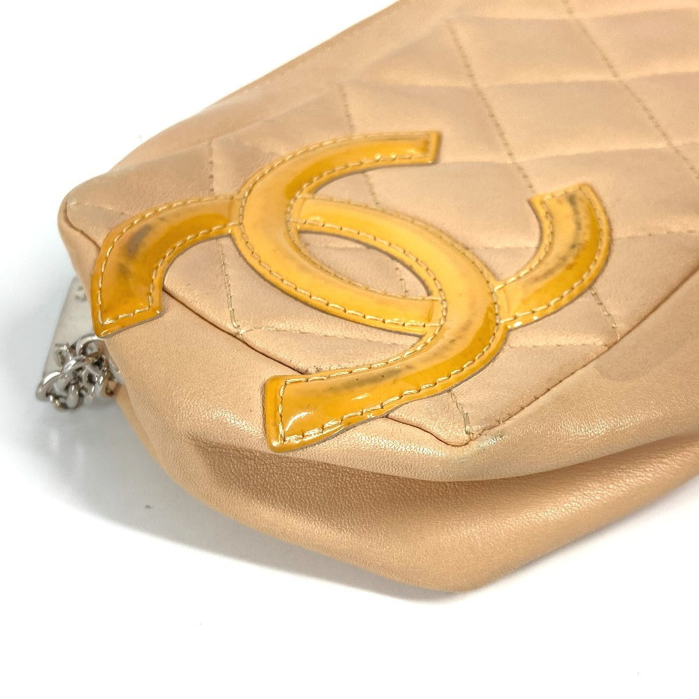CHANEL カンボンライン CC ココマーク ロゴ メイクポーチ 化粧ポーチ ペンケース ポーチ レザー レディース ベージュ