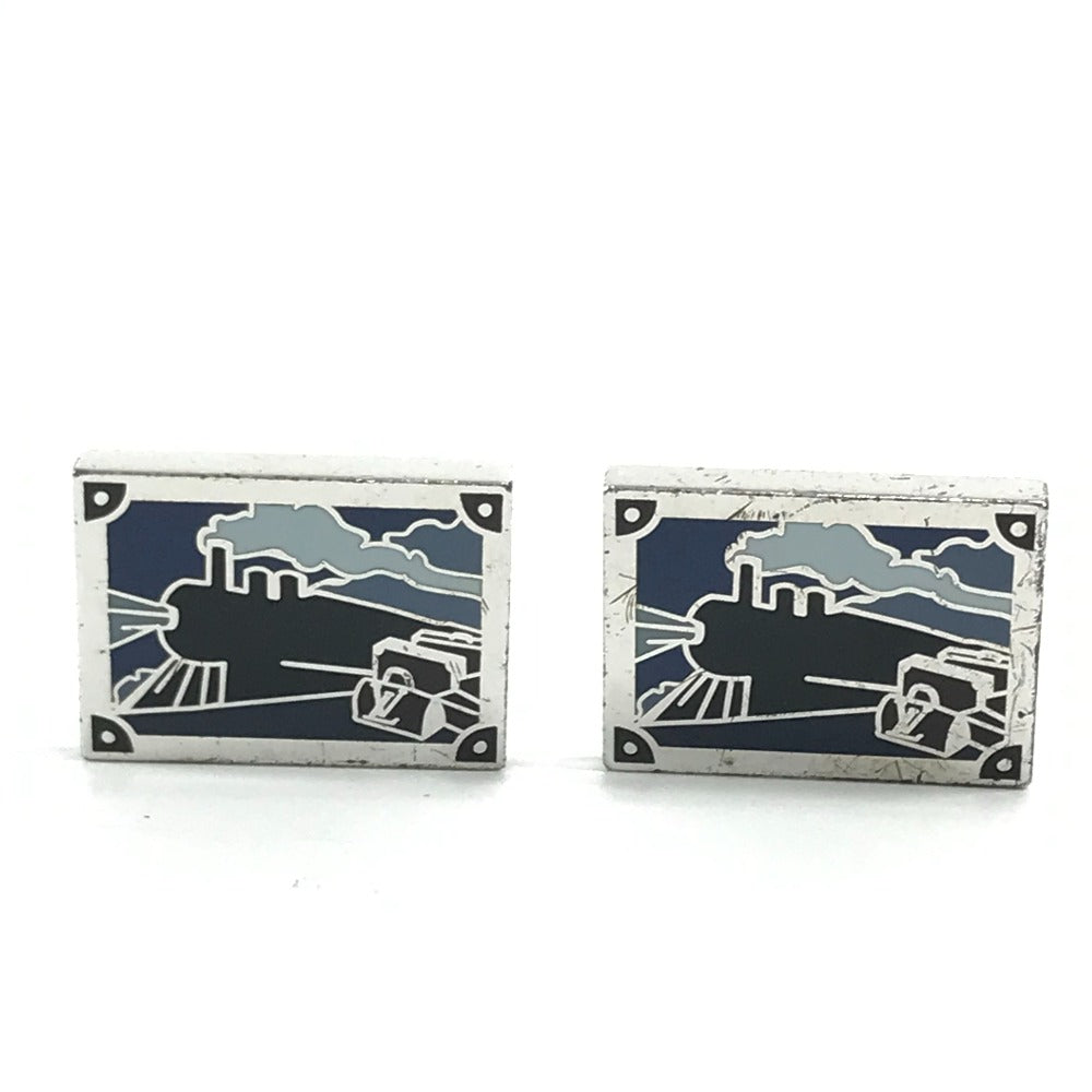 LOUIS VUITTON Train-patterned Button de Manchette Cufflinks, AG925, Men's, Blue