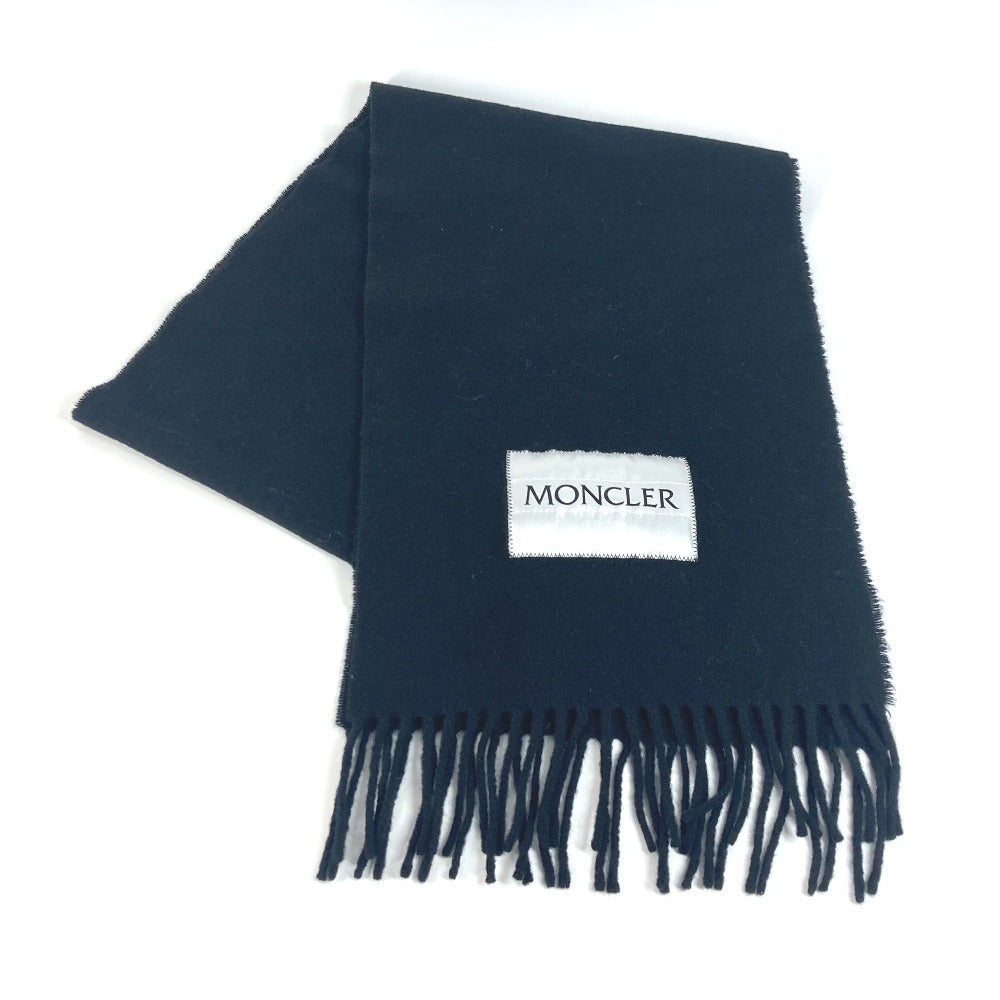 MONCLER Logo Fringe Scarf Wool Unisex Black