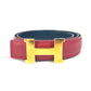 HERMES H Belt Constance Mini Thin Belt with Buckle, Women's Leather Pants Belt, Red and Navy